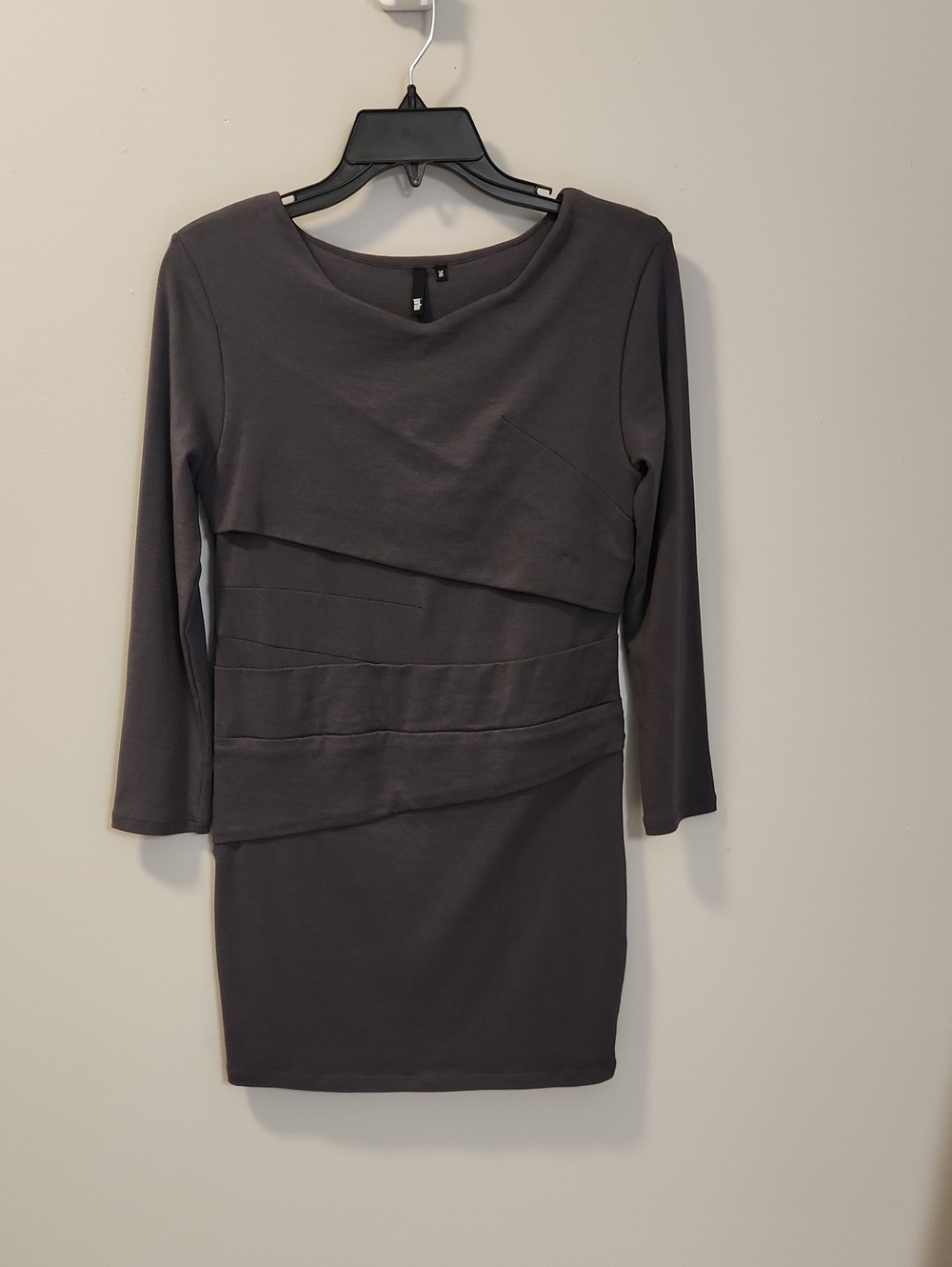 Jarbo Pima‎ Cotton Charcoal Long Sleeve Layered Sheath Dress Size S/36